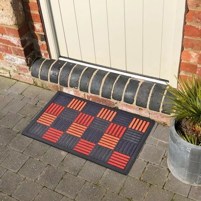Sheltered Front Door Mat Caroll Nylon Rubber Checkered Rug 24x16 Orange
