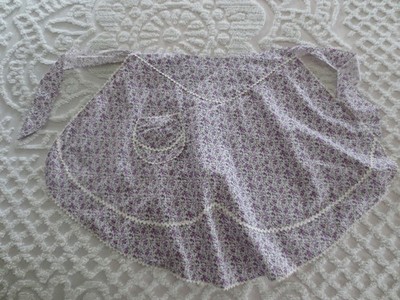 Handmade PURPLE FLORAL Half APRON w/Ric Rac Trim & 1 Pocket--18'' Waist, 24'' High
