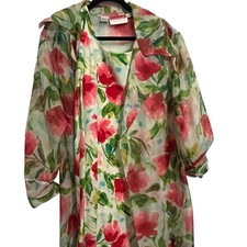 Vtg Oscar de la Renta Studio 100% Silk 2PC Dress Set Floral Duster Size 10