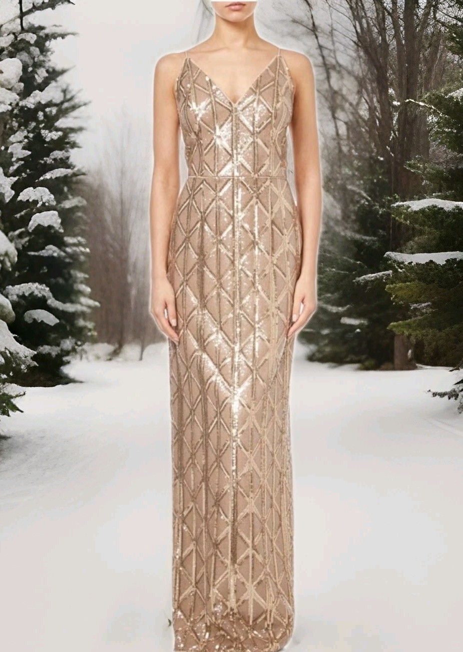 New Adrianna papell gold sequin wedding gatsby occasion Long 20s evening dress 8 image 6