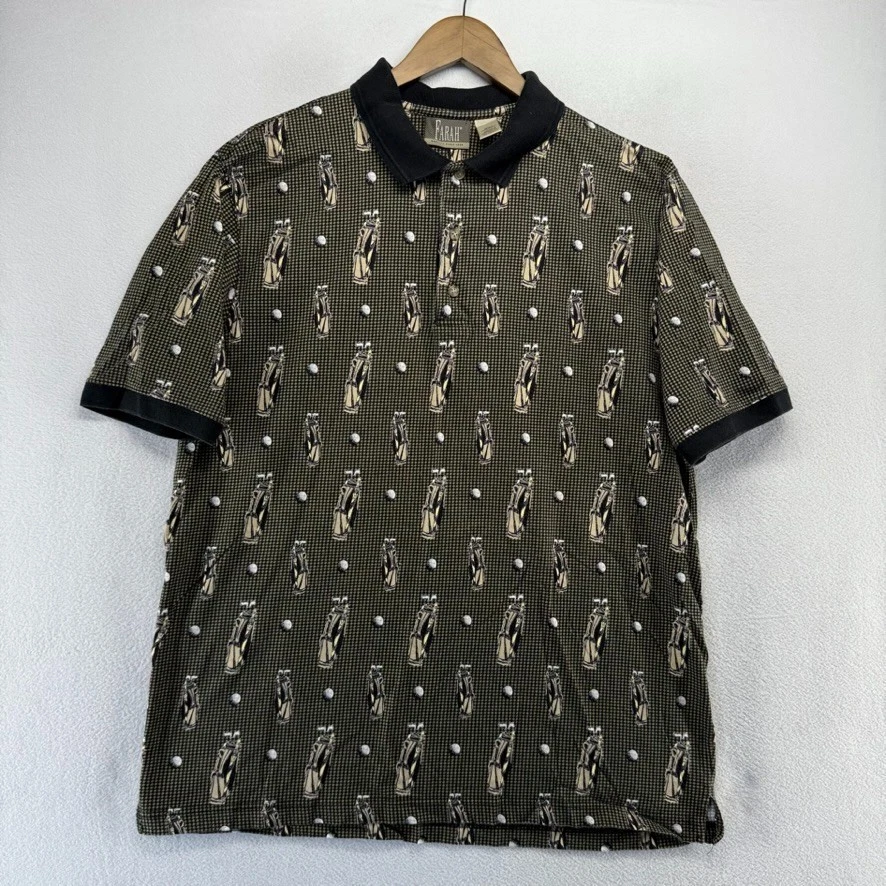Camisa polo vintage Farah para hombre grande negra de golf bolsa de pelota geométrica años 90 Foto 2 de 4
