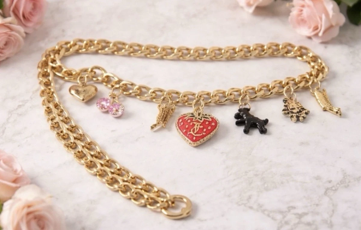Juicy Couture Heart Pendant Gold Chain Belt Y2K Size S/M Rare NEW Goldtone Heart and Juicy Toggle Charm Necklace - Juicy Couture main image 3