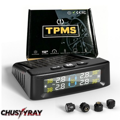 Solar TPMS LCD Tire Pressure Monitor System 4 External Sensors For Car RV Truck