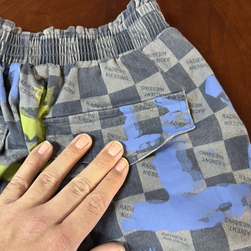 Hershe Wide Leg Baggy Stretch Pants Medium Checkered Art Vtg Y2k HipHop Plaid - Picture 14 of 15