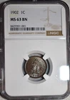 NGC MS-63 BN 1902 Indian Head Cent, Well-Struck & Lightly Toned.