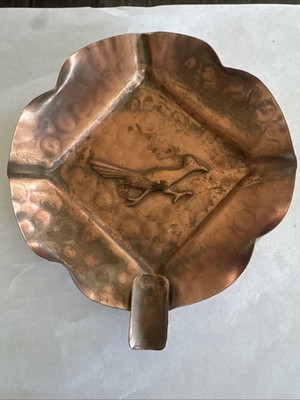 Vintage Gregorian Copper Roadrunner, Ashtray Made in USA Hand Hammered