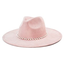 Big Wide Brim Fedora Hat for Women - Nashville Outfits 6 3/4-7 3/8 Rose Pink