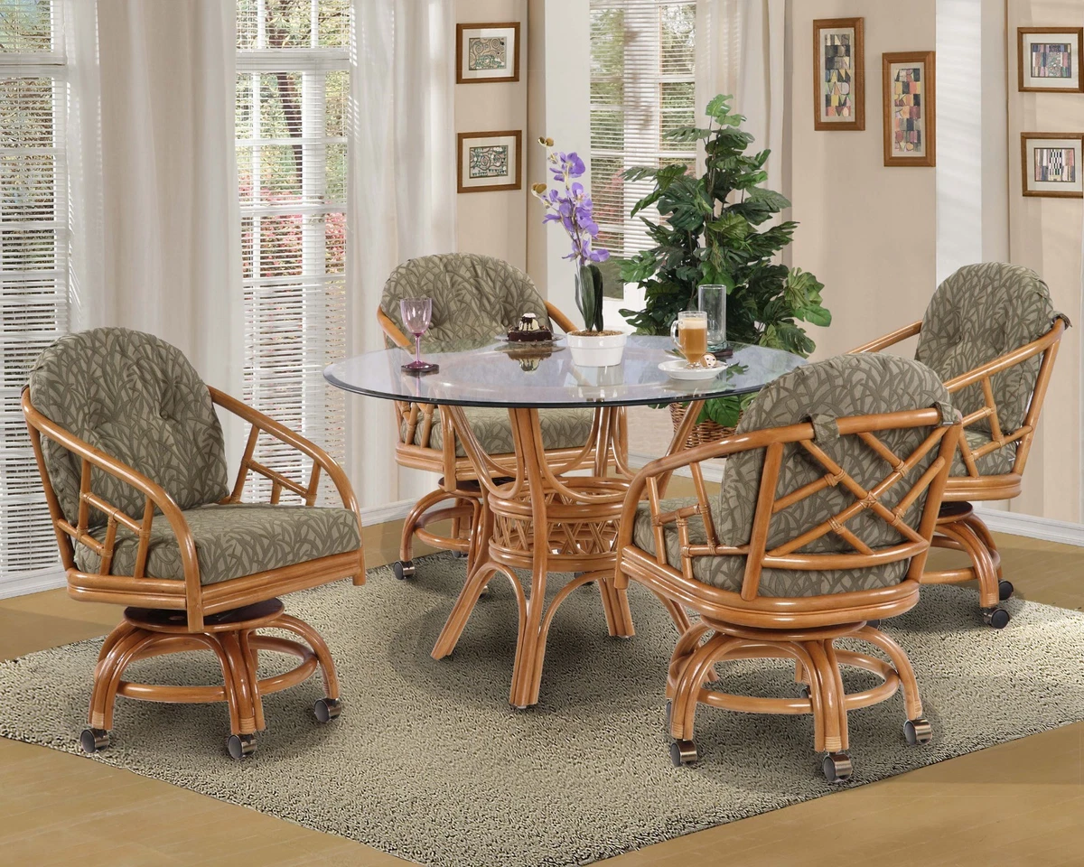 Rattan Swivel Caster Chairs and Table 5 Pieces Dining Set Choice