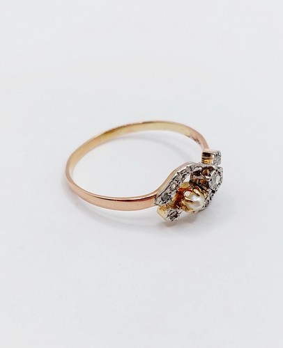 Anillo tú y yo antiguo oro rosa 18k diamante talla rosa y perla (alrededor de... - Imagen 3 de 9