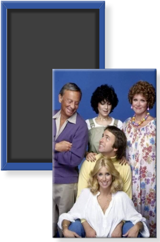 Imán de nevera Threes Company años 70 80 comedia de situación Jack Janet Chrissy Mr Mrs Roper 2x3 - Imagen 1 de 3