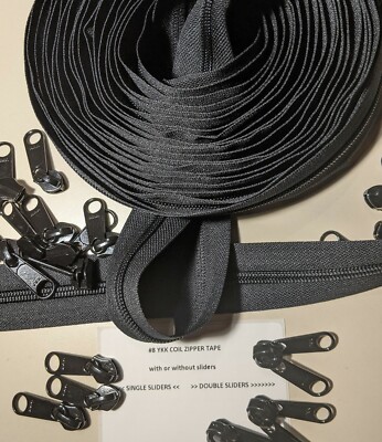 YKK  CF8 Coil Zipper Chain Tape 3/4'' Sizes  #8 - With/or/Without Sliders by yard