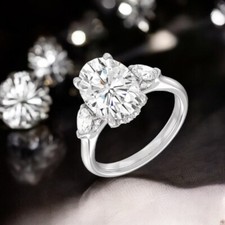 Anello di Fidanzamento in Oro Bianco 18k 5,00 Ct Taglio Ovale Coltivato in La...