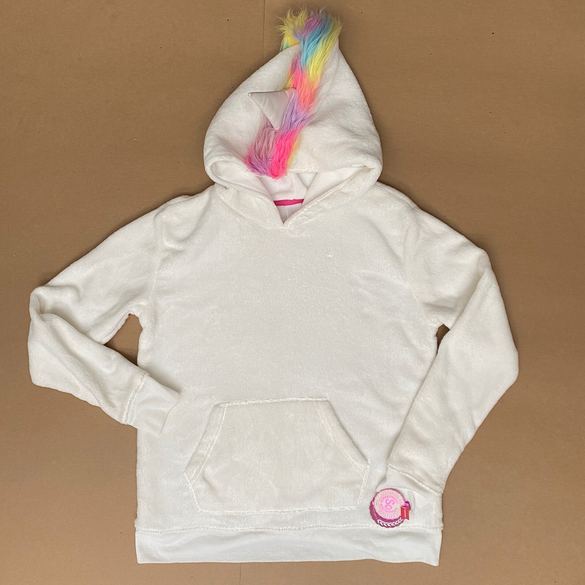 New Unicorn Hoodie Size M White Soft Fleece Juniors Costume