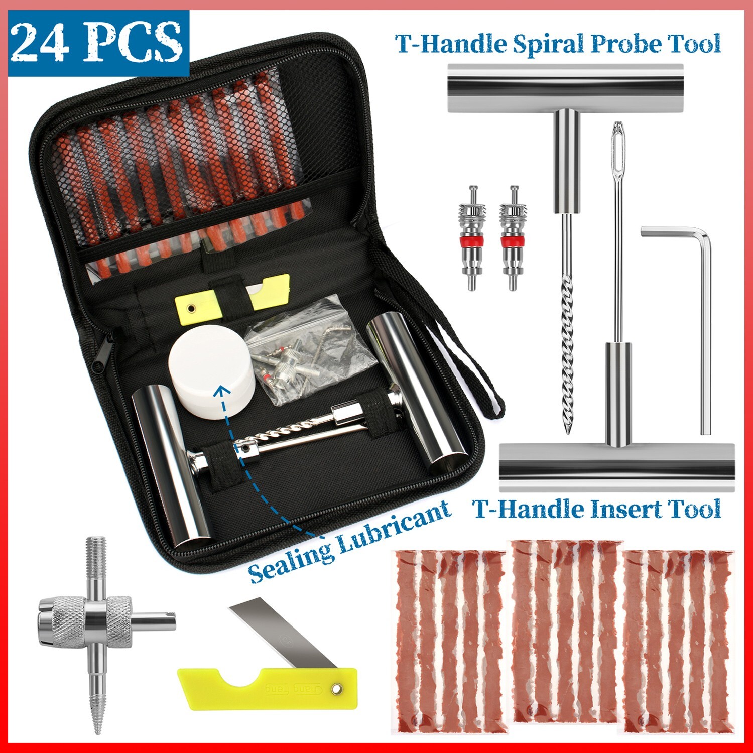 24X Heavy Duty Tire Flat Repair Kit DIY Punctures Flat Car Motorcycle