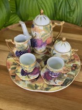 Miniature Porcelain 8pc Tea Set Fruit Design With Gold Trim