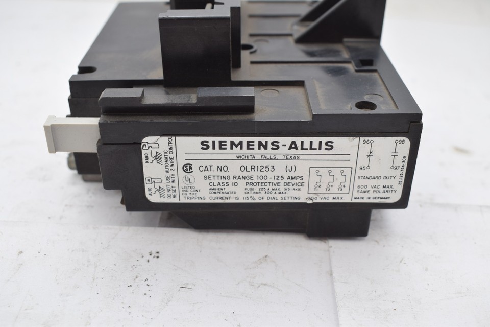 SIEMENS Allis Chalmers OLR1253 Overload Relay 100125A AMP 600VAC eBay