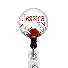 Personalized RN Nurse Badge Reel Badge Holder with Elegant Rose Detail, 632M