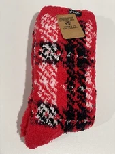 VICTORIA'S SECRET PINK Fuzzy Mid-Calf Socks Red/Plaid One Size-NWT