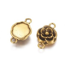 6 Rose Flower Connector Charms Antiqued Gold Floral Pendants 2 Hole Links 12mm