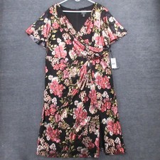 Adrianna Papell Dress Womens 20W Plus Foiled Mesh Draped Midi Dress Floral Vneck