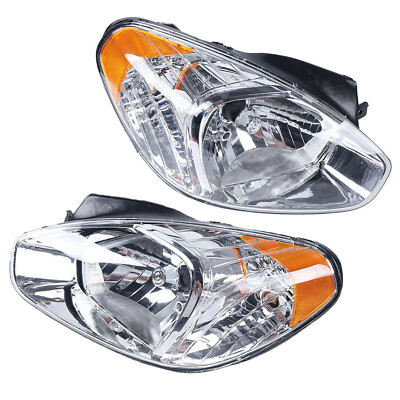 Headlight Set For 2007-2011 Hyundai Accent Driver & Passenger Side w/ Clear Lens