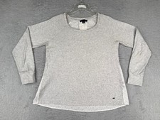 Tommy Hilfiger Shirt Women Medium Gray White Long Sleeve Cotton Eyelet Round Nec