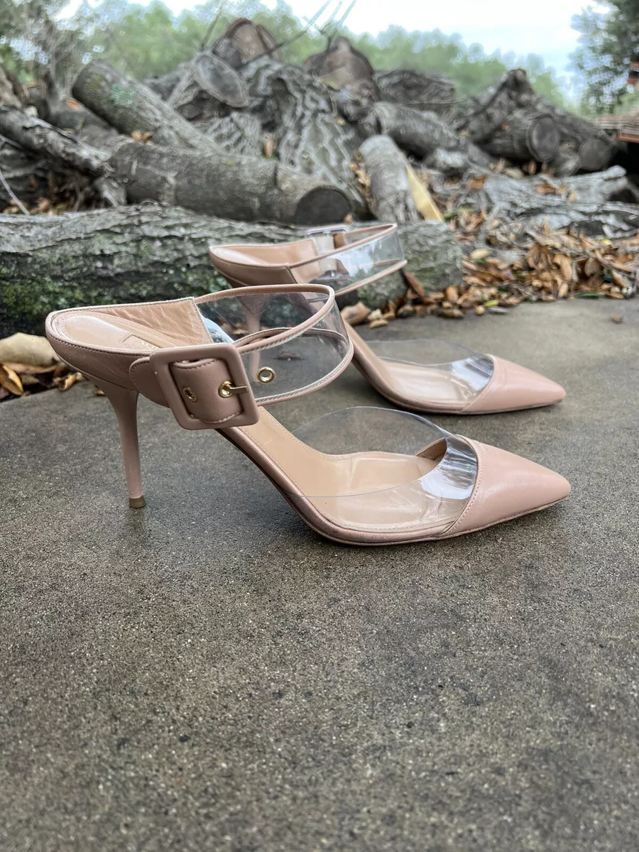 Aquazzura Magic Pump Peach Nude Clear Strappy Pointed Toe Stiletto Pumps Sz41