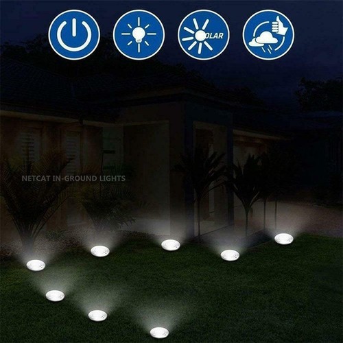 Solar Powered LED Decking Floor Spot Lights White Steel Garden Lamp F7L5 - Picture 11 of 12