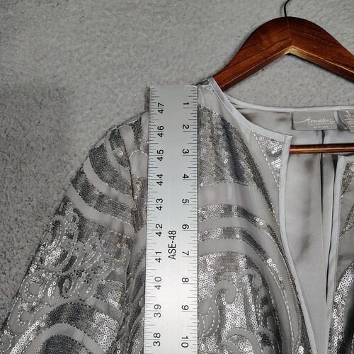 Chico's Travelers Jacket Womens 1 Gray Silver Sequin Open Front Crop Preppy - Picture 9 of 12