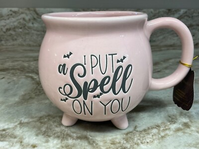 Large Halloween Coffee Mug I Put A Spell On You Pink Cauldron Shape. New.