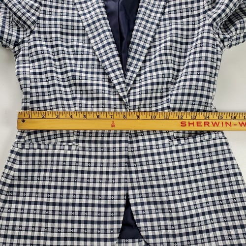TOMMY HILFIGER Blazer Womens Lined Preppy Blue Check Long Sleeve Jacket Size 0 - Picture 6 of 11