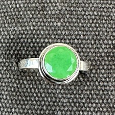 Chrysoprase - Sea-green round gem .925 Sterling Silver Ring 8.75 Bezel