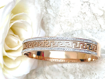 Ancient Greek Key Jewelry Diamond Eternity Bangle  Bracelet Rose Gold Vermail