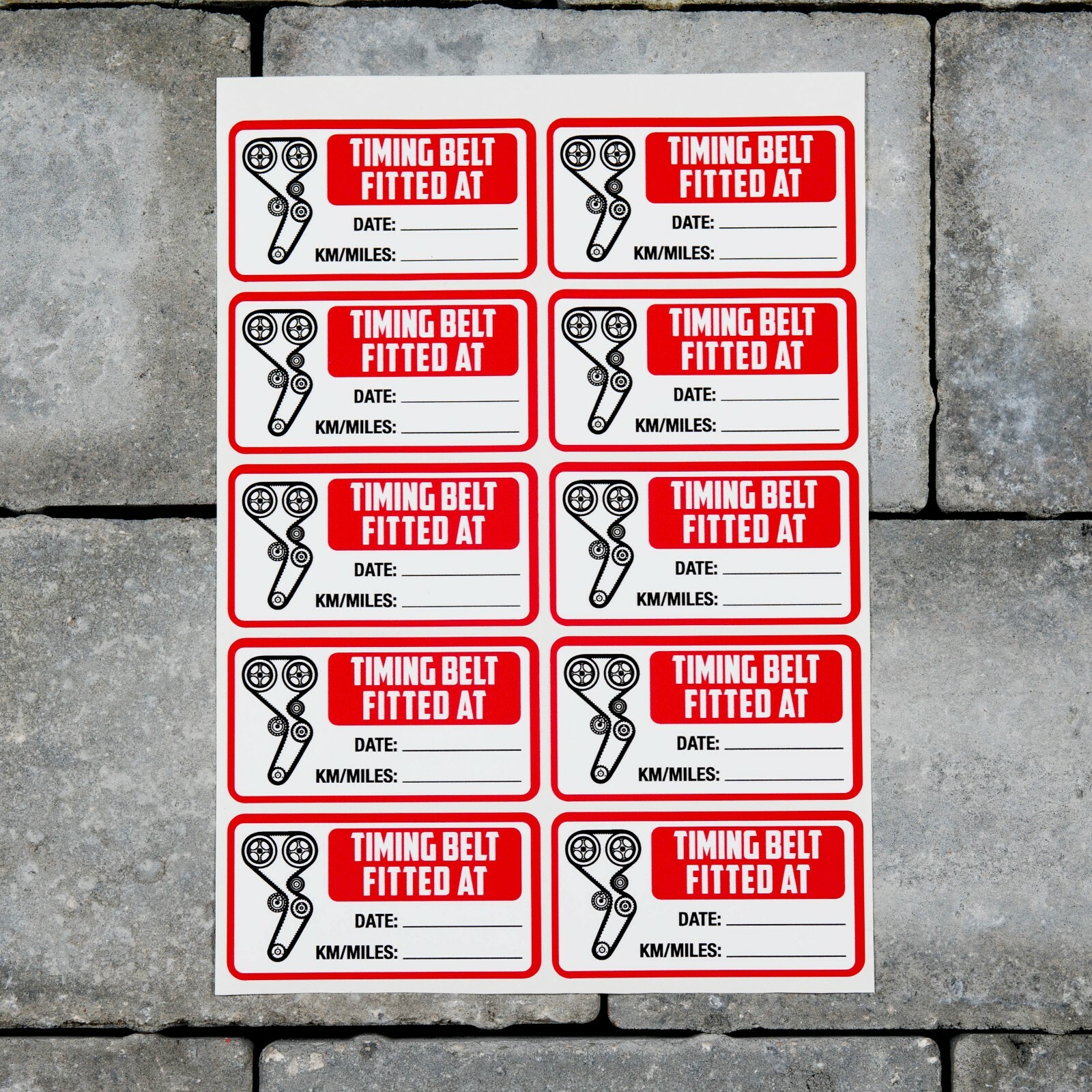 100 x Timing Belt Replacement Stickers 79 mm x 38mm Cam Belt