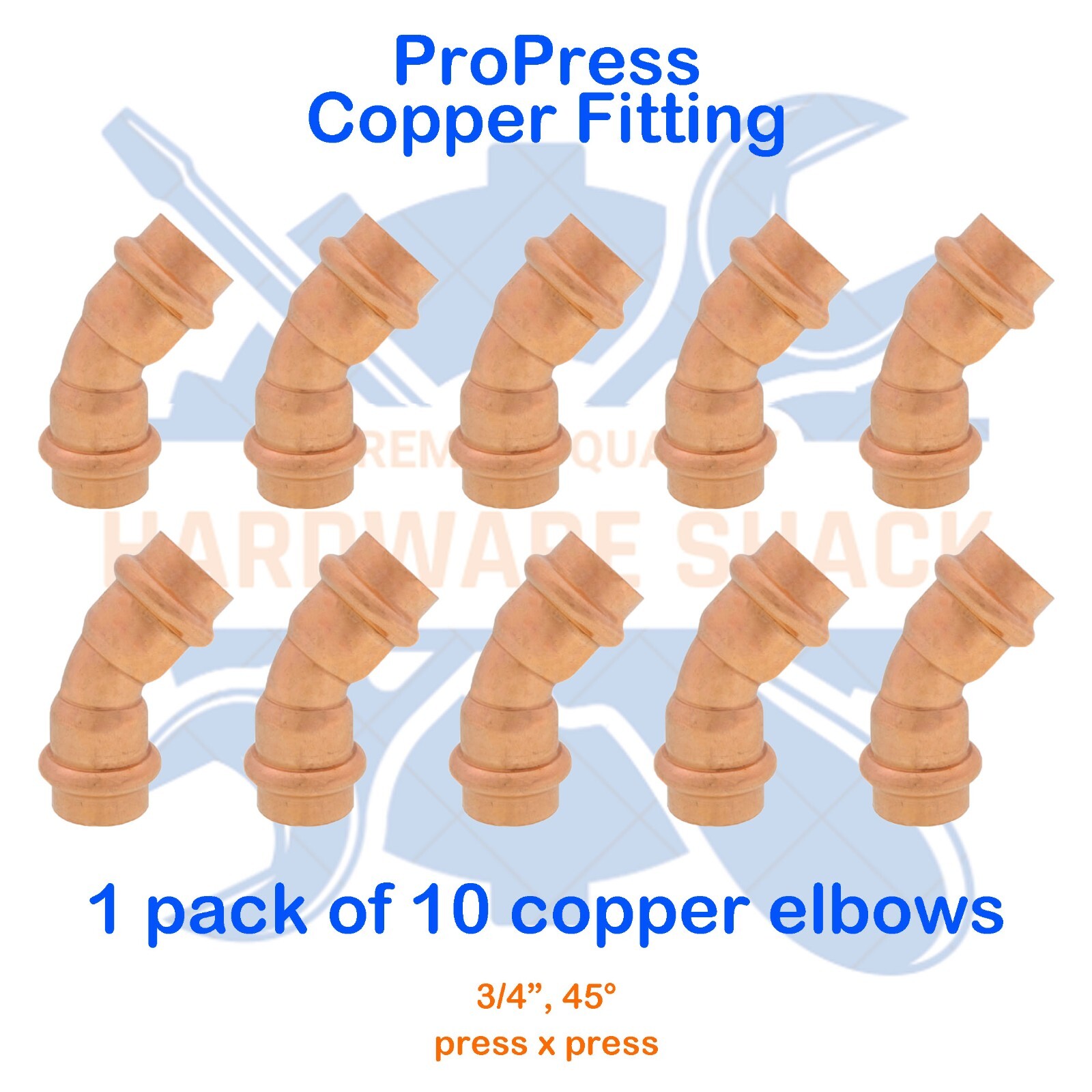 10 PCS: 3/4" ProPress Copper 45° Elbow, PxP, Press Plumbing Fitting