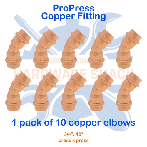 10 PCS: 3/4" ProPress Copper 45° Elbow, PxP, Press Plumbing Fitting