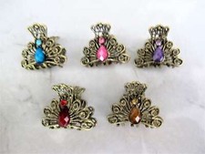 small mini metal peacock shaped jeweled antique style bronze hair claw clip