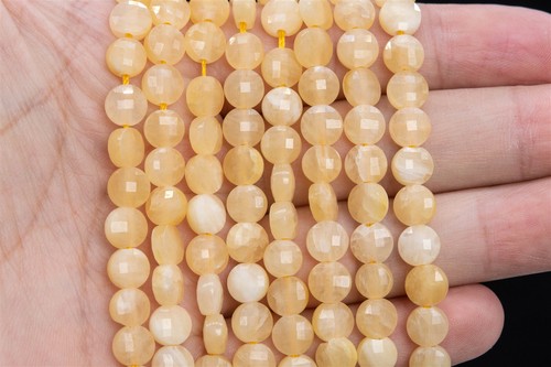 Cuentas de jade de limón natural de 6 mm grado AA facetadas planas redondas cuentas sueltas con botones - Imagen 3 de 6