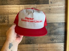 Clarke American Lincoln Snapback Hat VTG Trucker Cap K-Products USA Made Mens