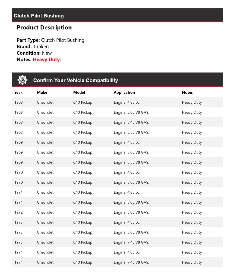 Buje de embrague piloto Timken 1969 1970 1971 para camioneta Chevrolet C10 1968-1974 Foto 2 de 4