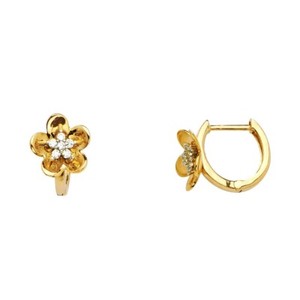 hoop huggie huggies 14k cz fancy earrings solid yellow round flower gold