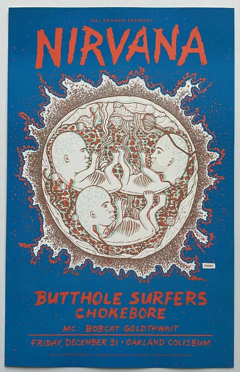 Nirvana & Butthole Surfers 1993 Oakland Concert Poster 11 X 17