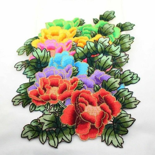 Floral Peony Iron Sew on Patch Embroidery Applique Apparel Bag Sewing Fabric New - Picture 3 of 16