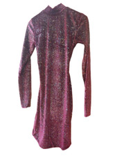 Pretty Little Thing Open Back Glitter Stripe Mini Dress Burgundy Red Bodycon 8UK