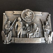NRA 200th Anniversary Bill of Rights Belt Buckle Patriotic 1991 Pewter