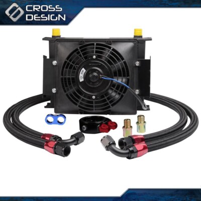 Fit For Universal Transmission Oil Cooler Filter Kit & 7'' Fan 30 Row AN10 Engine