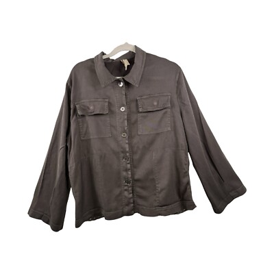 XCVI Button Up Shirt Jacket Size Medium Gray With Green Undertone