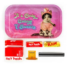 Metal Rolling Tray Catnip Combo Bundle Kit RAW, SKY HIGH Gift Pack Set #6