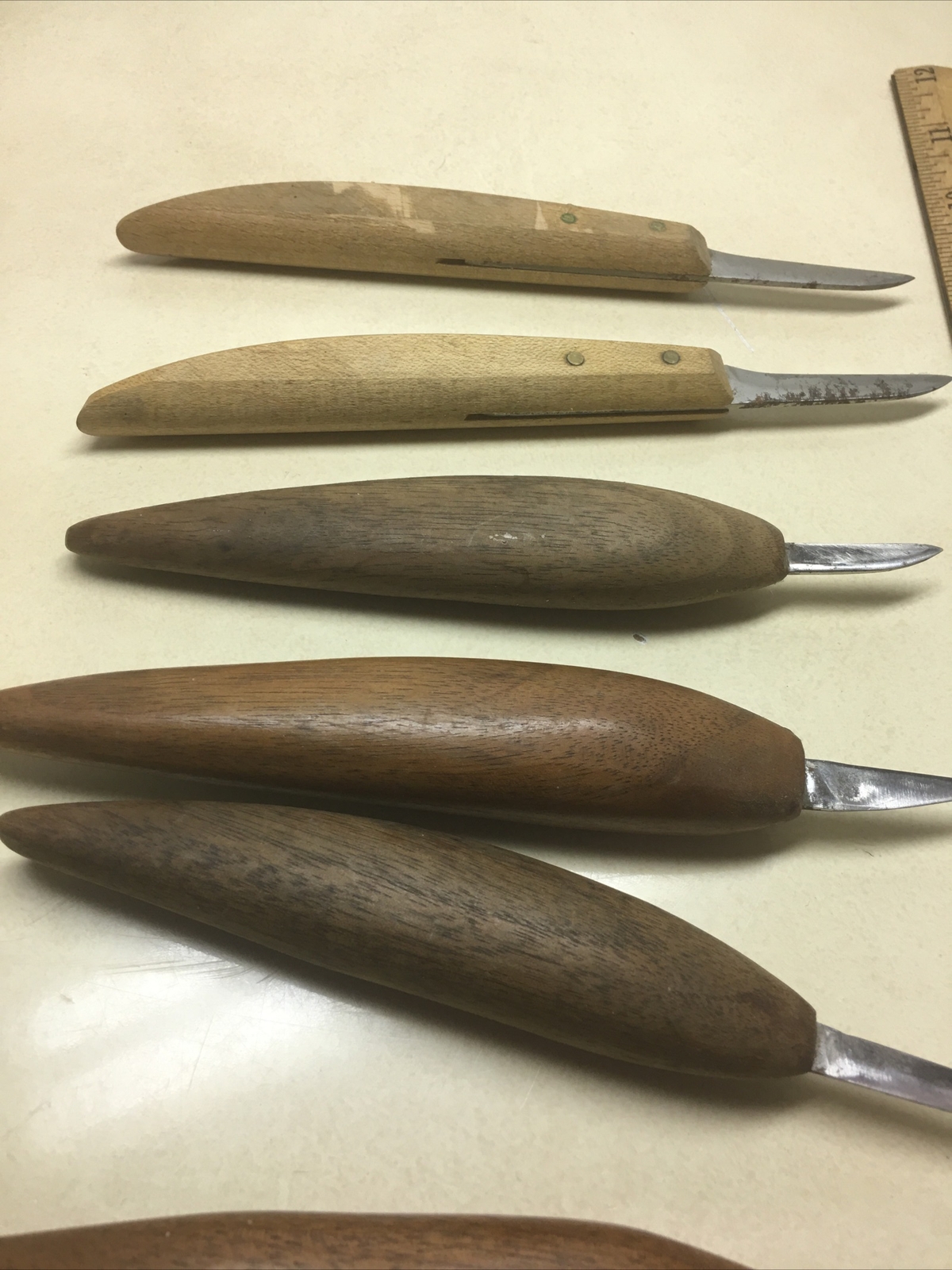 Knotts Wood Carving Knives Walnut Handles Lot 6 1 Signed eBay