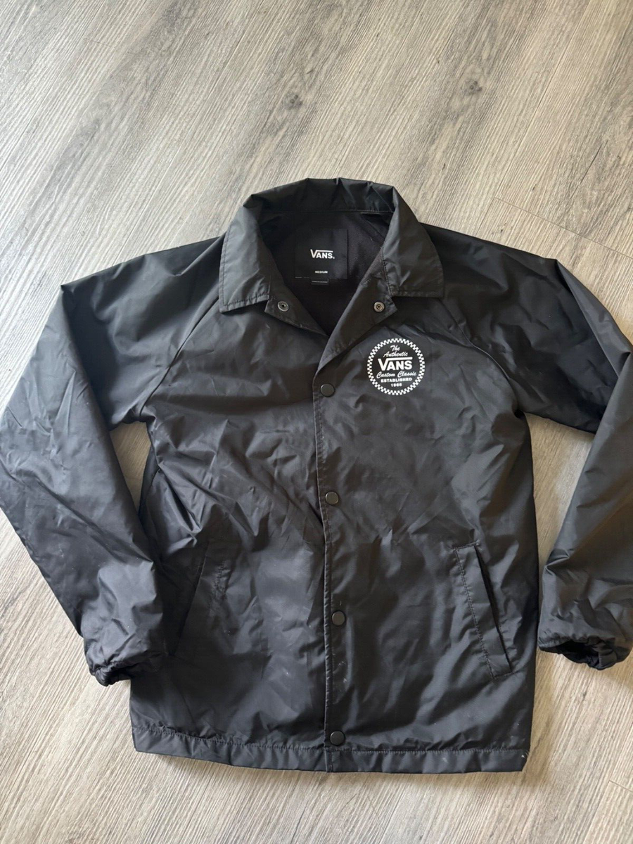 Vans Torrey Jacket Size Medium Youth Boys Black Windbreaker Snap Button  Skate